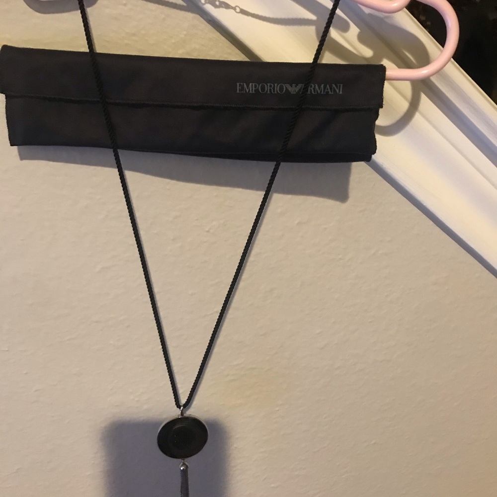 EMPORIO ARMANI CERAMIC BLACK PENDANT+ CRYSTALS+ROPE CHAIN. NWT in Box. - Picture 4 of 5
